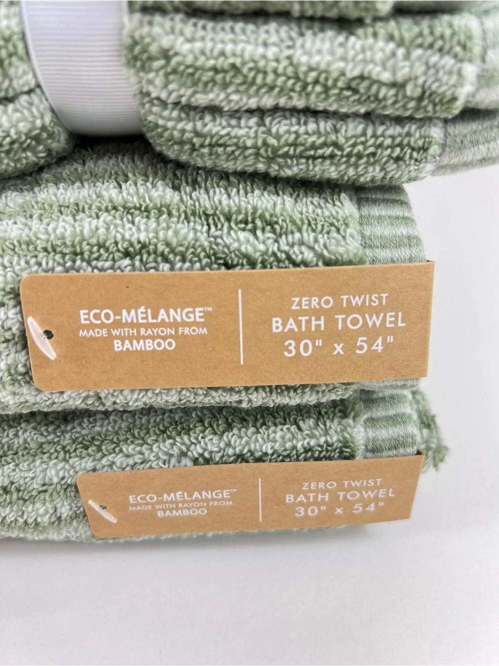 Common Thread Bamboo Bath Towel Set Green Stripe Zero Twist Soft Cotton 8 Pc NEW